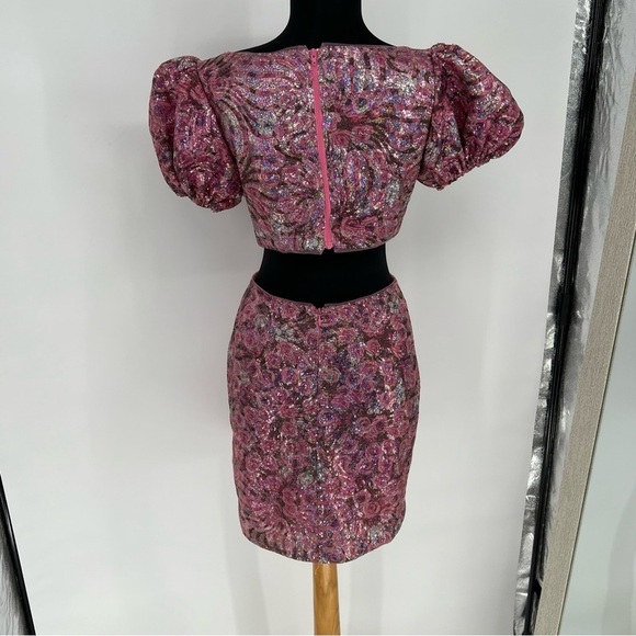 NWT Avec Les Filles Sequin Puff Sleeve Cutout Dress Pink Size 2 - Picture 6 of 16